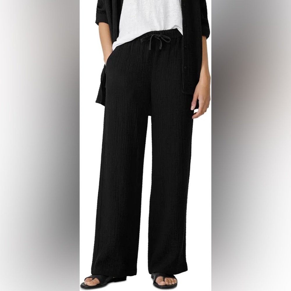 Eileen Fisher Wide Leg Organic Cotton Ankle Pants